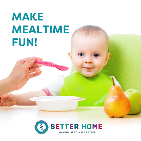 Premium Silicone Baby Spoons - 6 Pack, Self Feeding Training Spoons for Infants & Toddler, First Stage Chewable Baby Led Weaning Utensils, Dishwas...