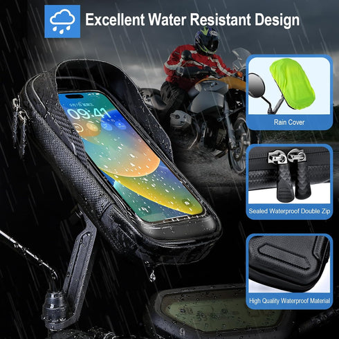Waterproof Motorcycle Phone Mount 360° Rotation Motorcycle Rearview Mirror Phone Holder Anti-Shake Large Capacity Motorcycle Cell Phone Holder wit...