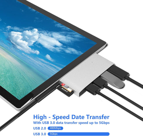 Surface Pro 4/Pro 5/Pro 6 Docking Station USB Hub USB 3.0 Hub Adapter, SD & TF/Micro SD Memory Card Reader, 4K HDMI Port Converter Accessories for...