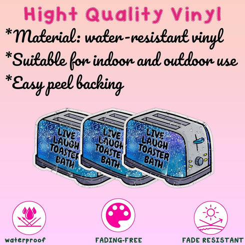 Set 3PCS - Live Laugh Toaster Bath Sticker Funny Toaster Quote Joke Sarcastic Mental Health 2" Die-Cut Waterproof Vinyl Sticker for Water Bottle T...