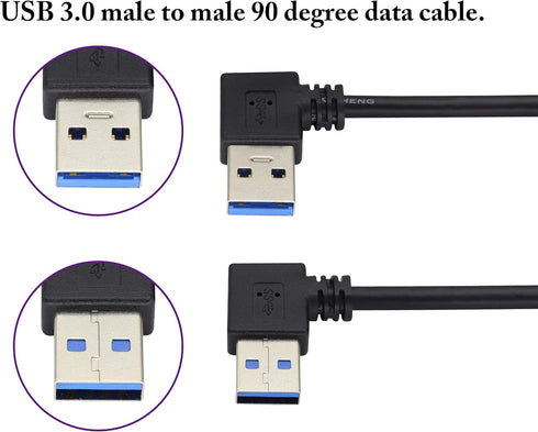 2 Pack Left & Right Angle USB 3.0 A Cable 90 Degree USB 3.0 Type A Male Transferring Data and Charging Extension Cable for Hard Drive,Printers,Mod...