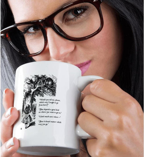 3dRose "Which Way Ought I Go From Here Chesire Cat - Alice In Wonderland Quote" Mug, 11 oz, NULL...