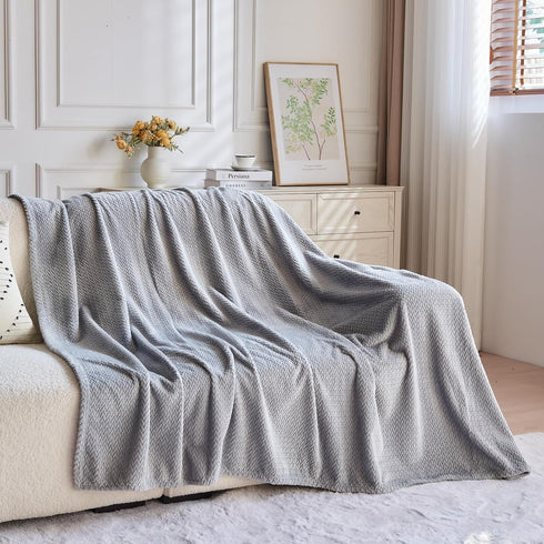 NEWCOSPLAY Super Soft Throw Blanket Grey Premium Silky Flannel Fleece Leaves Pattern Lightweight Bed Blanket All Season Use (Grey, Throw(50"x60"))...