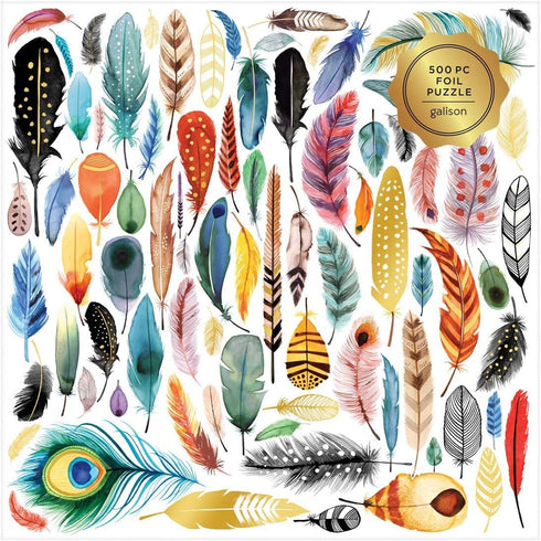 Galison Feathers 500 Piece Jigsaw Puzzle for Adults and Families, Bird Feather Foil Puzzle with 500 Pieces and Bird Feathers from Around The World...
