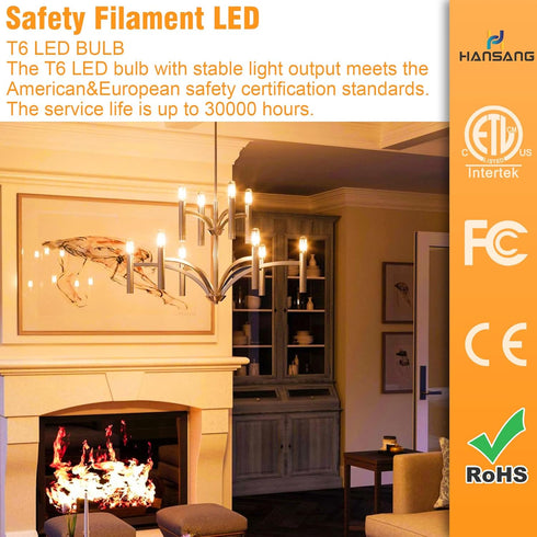 hansang E12 LED Bulbs Dimmable, 40W Equivalent, 3000K Soft White, T6 Tube Candelabra LED Light Bulbs for Chandelier, Light Bulbs Small Base with F...