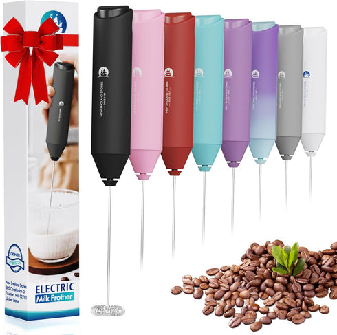 Powerful Milk Frother Handheld Foam Maker, Mini Whisk Drink Mixer for Coffee, Cappuccino, Latte, Matcha, Hot Chocolate, No Stand, Black...
