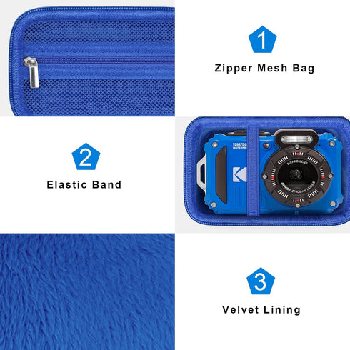Canboc Carrying Travel Case for KODAK PIXPRO WPZ2 Rugged Waterproof Digital Camera, Underwater Photography Camera Bag, Zipper Mesh Pocket fits USB...