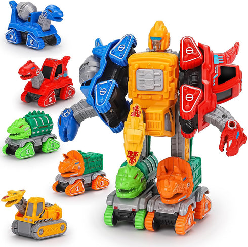 5 in 1 Dinosaur Transforming Toys for Boys 4-6 Dinosaur Car Action Figures Transform Dino Robot Toys for Kids 3-5 5-7 Educational STEM Take Apart ...