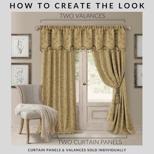 Elrene Home Fashions Mia Jacquard Scroll Blackout Valance, 52" x 19" (1 Valance), Gold...
