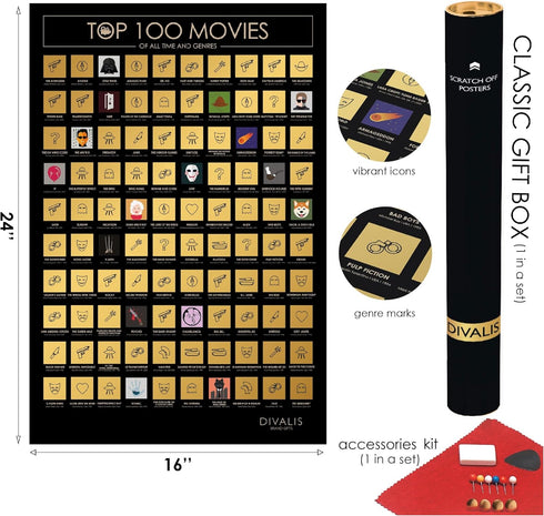 3 in 1 Gift Set - Top 100 Scratch Off Movies, Horrors, Comedy Posters Bundle - Essential Cinema Checklist - Ultimate Scratchable Poster...
