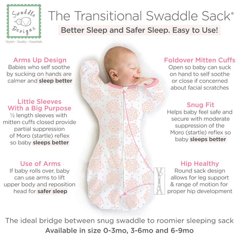 SwaddleDesigns Transitional Swaddle Sack, Arms Up Half-Length Sleeves & Mitten Cuffs, Swaddle for Newborn Transition to Baby Sleep Sack Wearable B...