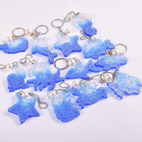 Ocean Series Keychain Resin Silicone Molds Whale Dolphin Seahorse Starfish Shark Crab Casting Molds Jewelry Making Tools for DIY Craft Keychain Ne...