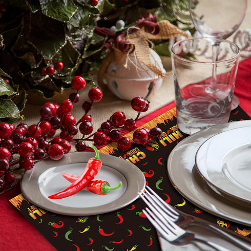 6 Pcs Chili Cook Off Placemats Chili Pepper Placemats Chili Cook Off Decorations Chili Fest and Chili Pepper Party Decoration Reversible Washable ...