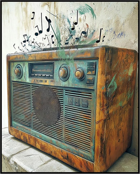 Posterizer-rustic modern art of classic boombox playing music -4-Musical Art Collection-Retro Art-Living Room Bedroom Decor- unframed wall art...