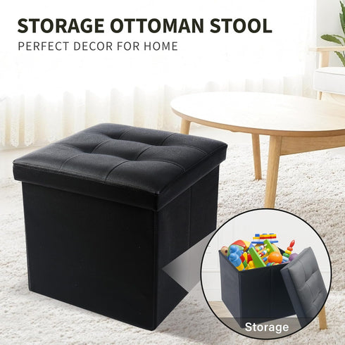 LotFancy Storage Ottoman, Foldable Foot Rest Stool, 13x12x12 Inches Small Leather Bench with Storage, Holds up to 260 lb, for Living Room, Bedroom...