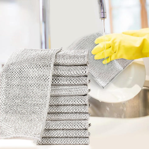 Non Scratch Wire Dishcloth, 10 Pack Multipurpose Soft Wire Dishwashing Rag Dish Rags for Washing Dishes, Non-Stick Cookware, Scrubs & Cleans for S...