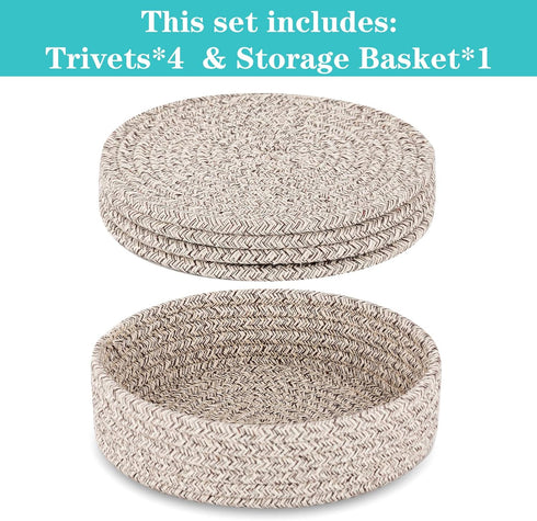 Trivets for Hot Dishes, Pots and Pans, Hot Pads with Storage Basket, Pot Holders for Kitchen, Heat Resistant Mat Protect Counter Home Essentials, ...