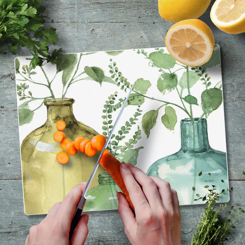 CounterArt Greenery Decorative 3mm Heat Tolerant Tempered Glass Cutting Board 10” x 8” Manufactured in the USA Dishwasher Safe...