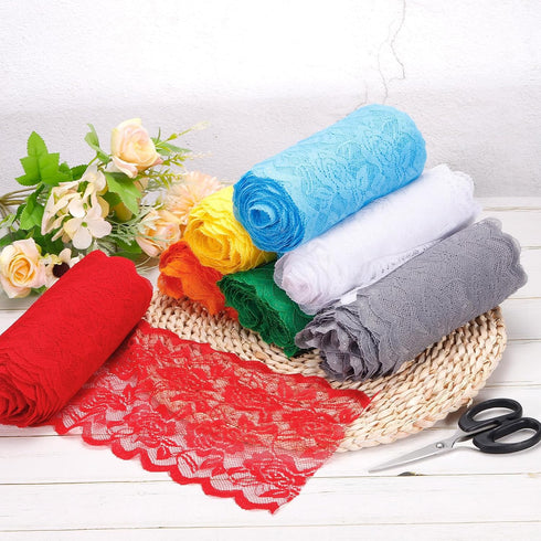 MECCANIXITY 6 Inch Wide 11 Yard Lace Ribbon Floral Pattern Pink Lace Trim Ribbon for Sewing Making, and DIY Crafts, Gift Wrapping, Bouquets, Weddi...