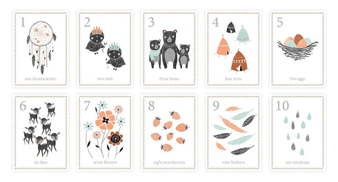 Children's Wall Art Prints, Boho Woodland Animal Room Collection, Set of Four 8x10 Prints and 5x7 Wall Cards, Forest Nursery, Gender Neutral Nurse...
