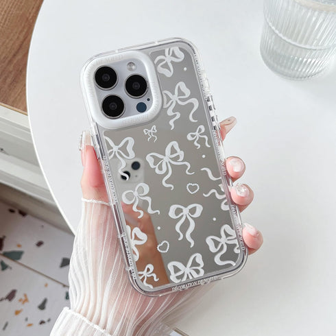Love Heart Bow Plating Mirror Soft Phone Case Compatible with iPhone Case (Silver,iPhone 13 Pro)...