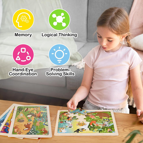 Wooden Puzzles for Kids Ages 3 4 5, 4 Packs 24 PCs, Sea and Animal Puzzles for Toddlers, Toddlers Jigsaw Puzzles, Preschool Educational Learning T...