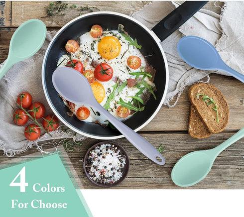 4 Pieces Large Silicone Mixing Spoon for Baking, Serving, Basting - Heat Resistant, Non Stick Utensil Spoon (Blue, Gray, Green)...