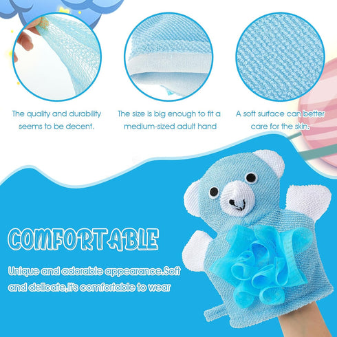 2 Pcs Bath Mitt Washcloths Gloves, Cute Cartoon Exfoliating Glove Body Scrubber, Gentle Soft Scrub Bath Loofahs Sponges for Kids Shower Washing (B...