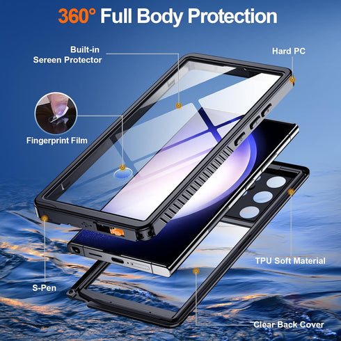 Hualele for Samsung Galaxy S23 Ultra Case Waterproof, Built in Lens & Screen Protector Rugged Full Body Protective Military Grade Drop Protection ...