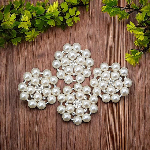 24 pcs Pearl Buttons Rhinestone Crystal Silver Flatback Beads Brooches Elegant Embellishment Accessory DIY Craft for Wedding Party Bags Shoes Dres...