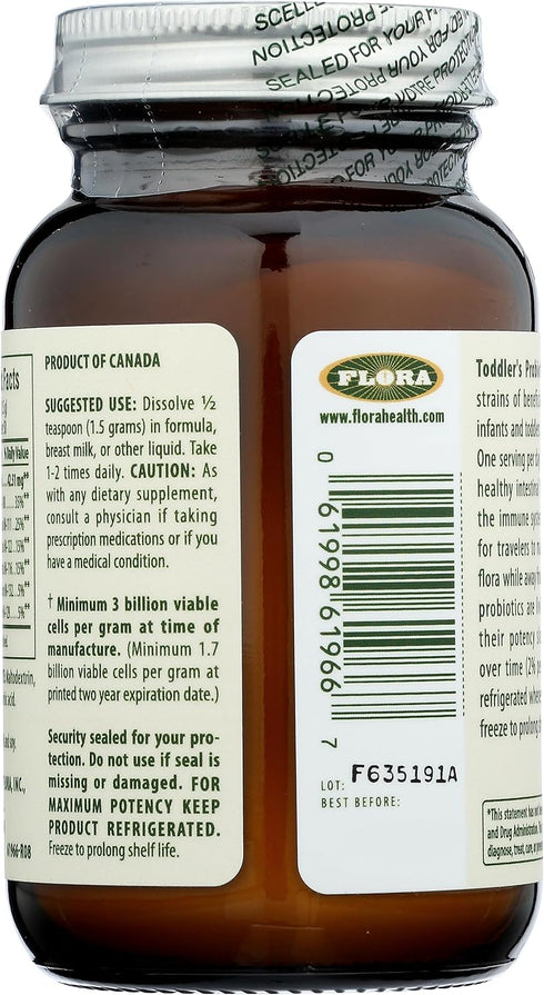 Flora - Toddler's Blend Probiotic, 3 Billion CFU RAW, Six-Infant & Toddler Specific Strains, Lactobacillus, Taste-Free, Dissolves Easy, Aids Const...