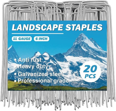 Garden Stakes - Landscape Staples for Plants, 20 Pack Garden Staples Landscape Fabric Stakes 6 inches 11 Gauge Lawn Staples Fence Stakes for Garde...