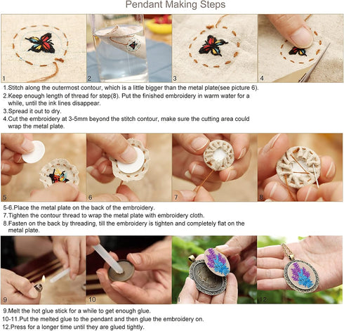 ZOCONE 6 Packs Embroidery Necklace Kit, Embroidery Pendant Kit Mini Cross Stitch Kit with Hoop, Necklace, Pendant, Brooch, Stamped Pattern Cloth, ...