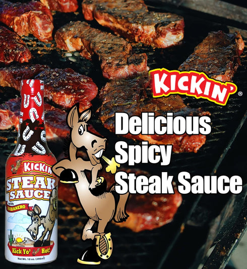 Kickin' Spicy Steak Sauce with Habanero 10 oz. Premium Gourmet Steak Sauce with Hot Pepper Perfect for Hot Sauce Fans Try if You Dare!...