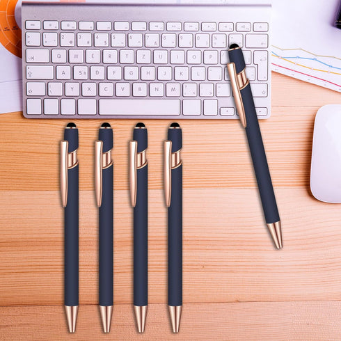 8 Pcs Blue Ink Ballpoint Pen with Stylus Tip 2 in 1 Stylus Ballpoint Pen Metal Pens Stylus Pen for Touch Screens School Office Coworkers (Blue Ros...
