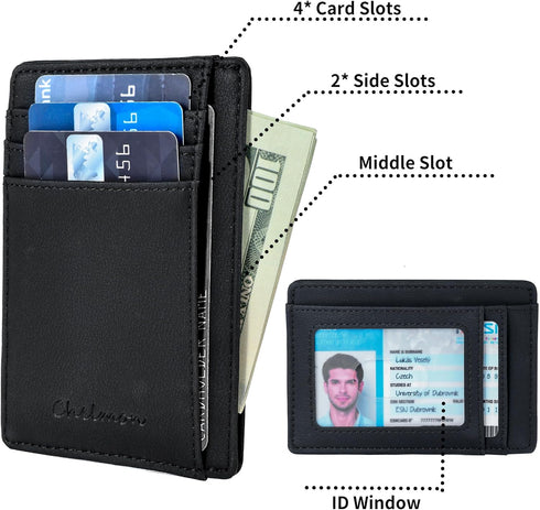 Chelmon Slim Wallet, Wallet for Men & Women, Minimalist Front Pocket RFID Blocking Leather Wallet Secure Credit Card Holder Small Wallet...