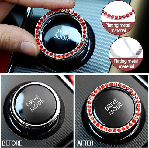 Bling Car Accessories Set Leather Diamond Steering Wheel Cover Bling Seat Belt Shoulder Pad Armrest Pad Crystal Car Decor Bling Car Cup Holders Tr...