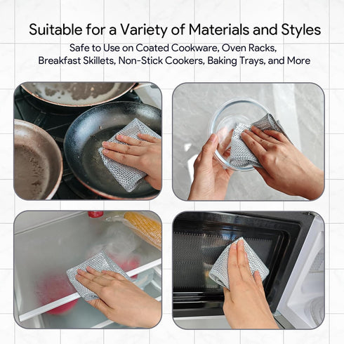 Non Scratch Dish Washing Cloth Wire Kitchen Dish Towels Dishwashing Rag Scrub Scratch Cloth Tableware Scrubber and Windows Cleaning Clothes Househ...