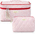 2 Pcs Cotton Quilted Makeup Bag, Large Travel Coquette Cosmetic Bag, Aesthetic Cute Floral Cherry Peony Toiletry Organizer skincare Bag for Women ...