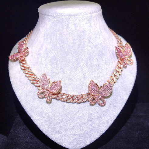 YBMYCM Butterfly Cuban Necklace Crystal Collars Cuban Link Chain Iced Bling Butterfly for Women Men Hip Hop Rapper Jewelry...