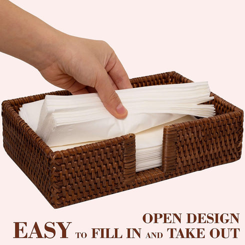 Rattan Guest Towel Holder For Bathroom Towel Caddy Rectangular Napkin Tray Wicker Toilet Tank Basket Dark Brown 9.4 x 5.9 x 2.4 inches Tissue Pape...