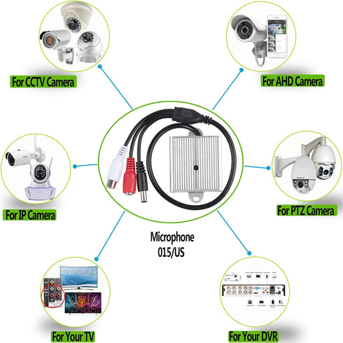 CCTV Microphone Audio Outdoor Security Gift RCA Tiny Surveillance Mic DVR High Sensitive Preamp Amplified Pickup Device External Camera Sound Wate...