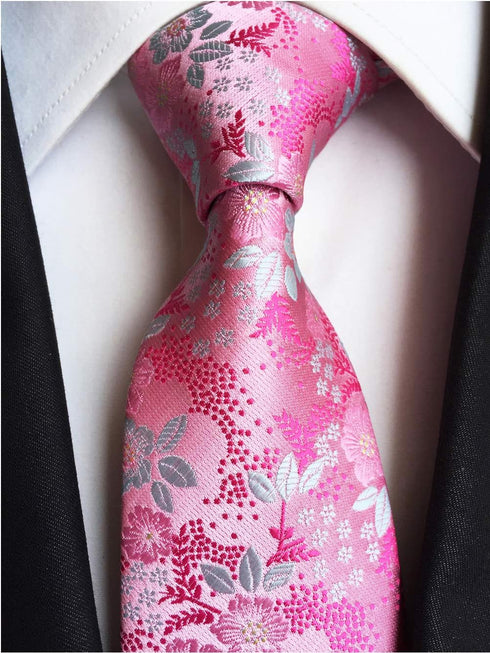 Elfeves Men's Women Boys Pink White Small Designer Jacquard Silk Tie Formal Self Necktie...