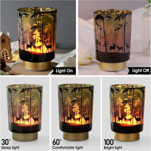 Eywamage Small Battery Operated Table Lamp, Forest Deer Mood Light with Remote, Cordless Glass Lamp for Bedroom Living Room Kitchen Entryway...