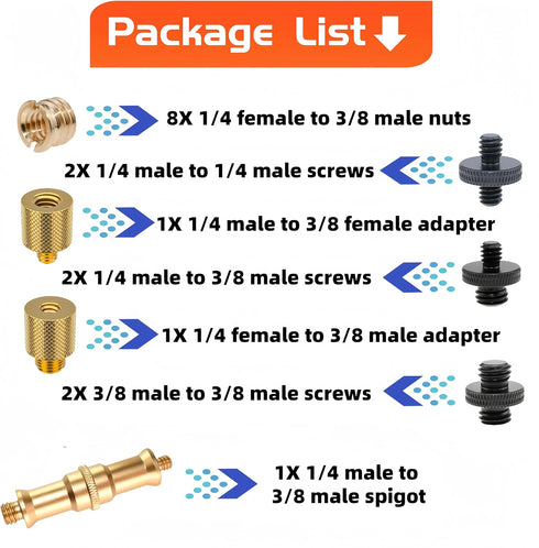 17PCS Camera Screw Adapter Set 1/4 Inch and 3/8 Inch Thread Screws Tripod Converter Mount for DSLR/Monopod/Light/Microphone/Action Camera...