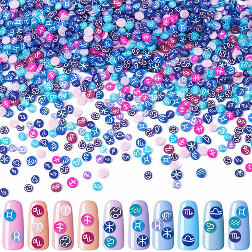 PAGOW Nail Art Handcraft 3D Charm Soft Polymer Clay Slices, Epoxy Resin Manicure Astrology Constellation Flake Design 12 Zodiac Signs Decor Fashio...
