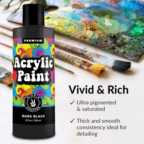 Black Acrylic Paint Premium Colors Paint Acrylic | Art Paints for Canvas and Outdoor Painting 8oz 236ml Bottle Mars Black...
