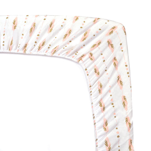 TL Care Fitted Crib Sheet 28" x 52", Soft Breathable Neutral 100% Cotton Jersey Sheet, Gold and Pink Feather, for Boys and Girls, Fits Crib and To...