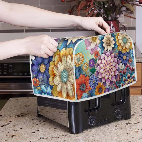 UNICEU Boho Flower Bright Blossom 4 Slice Quilted Toasters Cover, Dust-proof Toasters Cover Bread Maker Cover Kitchen Small Appliance Dust Cover...