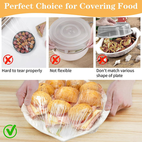 Plastic Bowl Covers, 200 PCS Food Covers, Bowl Covers for Bread Proofing, Plastic Covers for Bowls With Elastic, Reusable Fresh Keeping Bags...